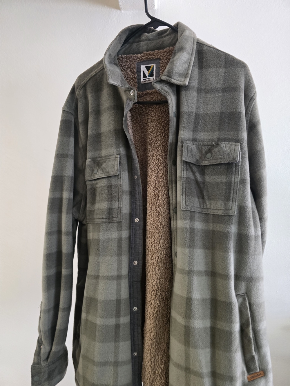 Men's Plaid Sherpa-Lined Shirt Jacket - Olive Green